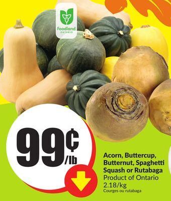 FreshCo Acorn, buttercup, butternut, spaghetti squash or rutabaga product of ontario 2.18/kg offer