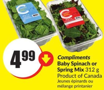 FreshCo Compliments baby spinach or spring mix 312 g offer