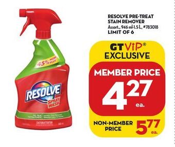 Giant Tiger Resolve pre-treat stain remover offer