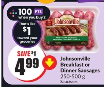 Chalo FreshCo Johnsonville breakfast or dinner sausages 250-500 g offer