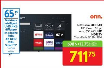 Walmart Onn. 65 4k uhd hdr tv offer