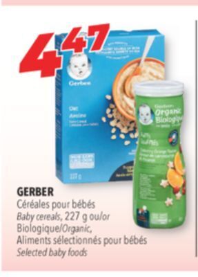 Familiprix Gerber baby cereals, 227 g or organic, selected baby foods offer