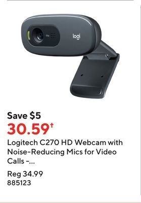 Staples Logitech c270 hd webcam with noise-reducing mics for video calls - black offer