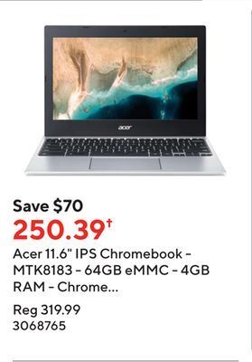 Staples Acer 11.6 ips chromebook - mtk8183 - 64gb emmc - 4gb ram - chrome operating system offer