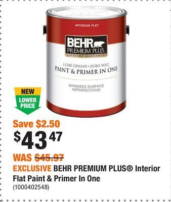 Home Depot Exclusive behr premium plus interior flat paint & primer in one offer