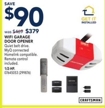RONA Craftsman wifi garage door opener 1/2-hp offer