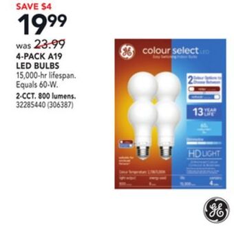 RONA Ge 4-pack a19 led bulbs offer