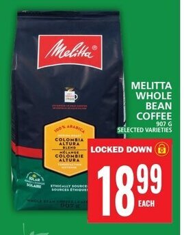 Food Basics MELITTA WHOLE BEAN COFFEE 907G offer