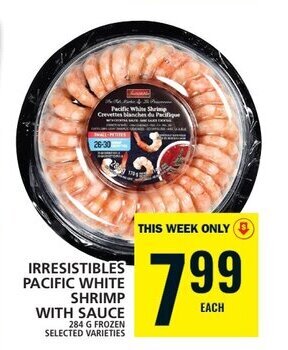 Food Basics IRRESISTIBLES PACIFIC WHITE SHRIMP WITH SAUCE 284G offer