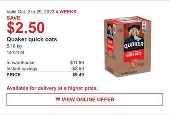 Costco Quaker quick oats offer