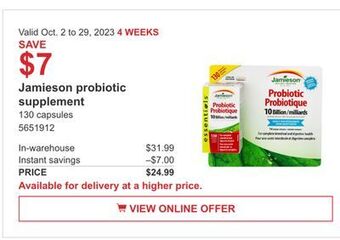 Costco Jamieson probiotic supplement offer
