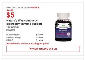 Costco Nature's way sambucus elderberry immune support offer