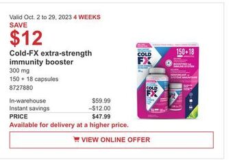 Costco Cold-fx extra-strength immunity booster offer