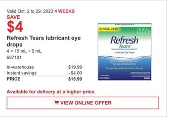 Costco Refresh tears lubricant eye drops offer