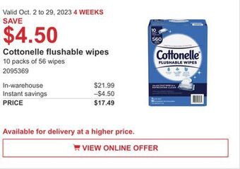 Costco Cottonelle flushable wipes offer