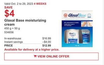 Costco Glaxal base moisturizing cream offer