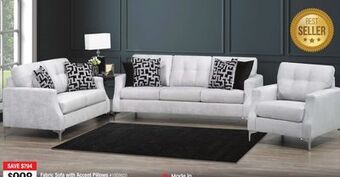 Bad Boy Superstore Fabric sofa with accent pillows offer