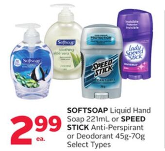 Rexall Softsoap liquid hand soap 221ml or speed stick anti-perspirant or deodorant 45g-70g offer