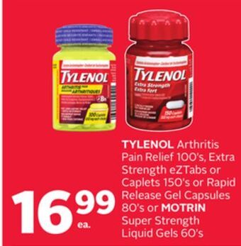 Rexall Tylenol arthritis pain relief 100' s, extra strength eztabs or caplets 150' s or rapid release gel capsules 80' s or motrin s offer