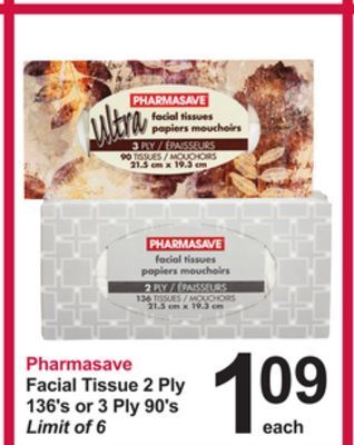 Pharmasave Pharmasave facial tissue 2 ply 136's or 3 ply 90's offer