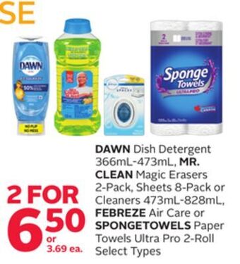 Rexall Dawn dish detergent 366ml-473ml, mr. clean magic erasers 2-pack, sheets 8-pack or cleaners 473ml-828ml, febreze air care or s offer
