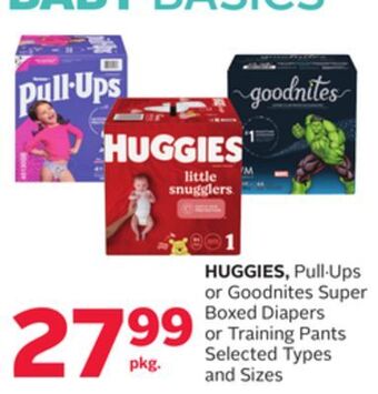 Rexall Huggies, pull. ups or goodnites super boxed diapers or training pants offer