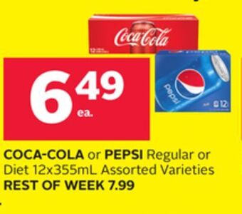 Rexall Coca-cola or pepsi regular or diet 12x355ml offer