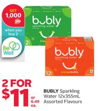 Rexall Bubly sparkling water 12x355ml offer