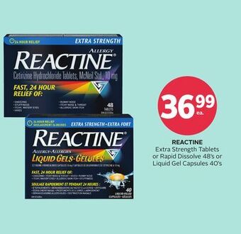 Rexall Reactine extra strength tablets or rapid dissolve 48's or liquid gel capsules 40's offer