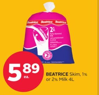 Rexall Beatrice skim, 1% or 2% milk 4l offer
