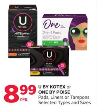 Rexall U by kotex or one by poise pads, liners or tampons offer