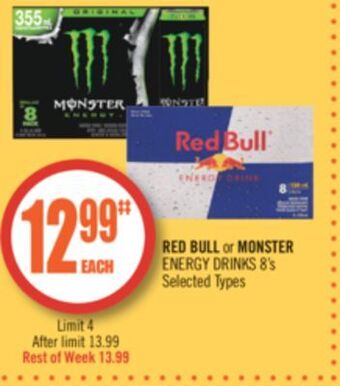 Shoppers Drug Mart Red bull or monster energy drinks offer