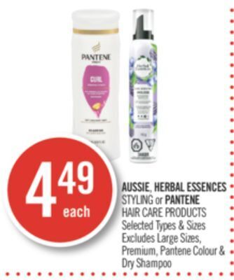 Shoppers Drug Mart Aussie, herbal essences styling or pantene hair care products offer