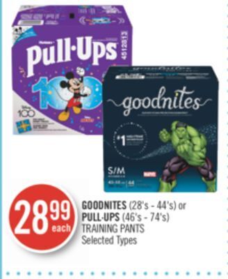 Shoppers Drug Mart Goodnites (28's - 44's) or pull·ups (46's - 74's) training pants offer