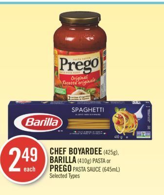 Shoppers Drug Mart Chef boyardee (425g), barilla (410g) pasta or prego pasta sauce (645ml) offer