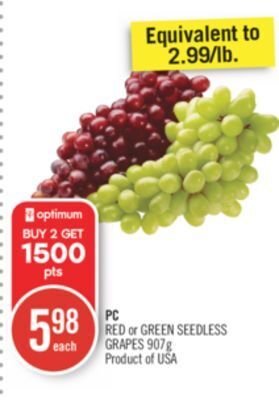 Shoppers Drug Mart Pc red or green seedless grapes offer