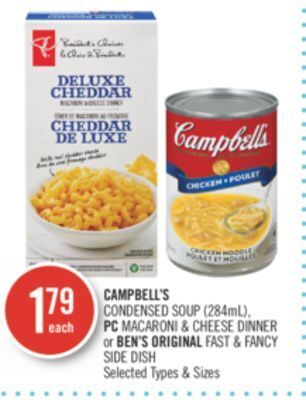 Shoppers Drug Mart Campbell's condensed soup (284ml), pc macaroni & cheese dinner or ben's original fast & fancy side dish offer