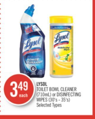 Shoppers Drug Mart Lysol toilet bowl cleaner (710ml) or disinfecting wipes (30's - 35's) offer