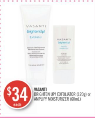 Shoppers Drug Mart Vasanti brighten up! exfoliator (120g) or amplify moisturizer (60ml) offer