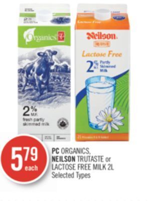 Shoppers Drug Mart Pc organics, neilson trutaste or lactose free milk offer