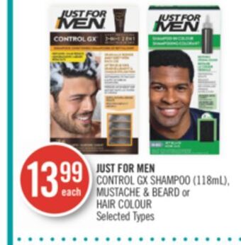 Shoppers Drug Mart Just for men control gx shampoo (118ml) mustache & beard or hair colour offer
