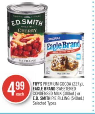 Shoppers Drug Mart Fry's premium cocoa (227g), eagle brand sweetened condensed milk (300ml) or e.d. smith pie filling (540ml) offer