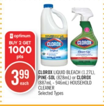 Shoppers Drug Mart Clorox liquid bleach (1.27l), pine-sol (828ml) or clorox (887ml - 946ml) household cleaner offer