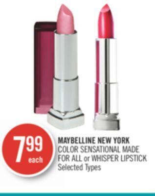 Shoppers Drug Mart Maybelline new york color sensational made for all or whisper lipstick offer