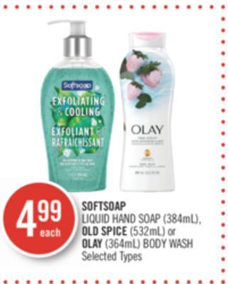 Shoppers Drug Mart Softsoap liquid hand soap (384ml), old spice (532ml) or olay (364ml) body wash offer