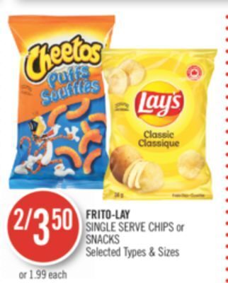Shoppers Drug Mart Frito-lay single serve chips or snacks offer