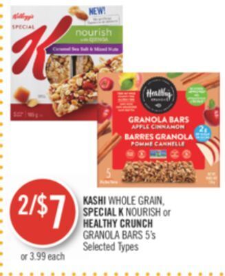 Shoppers Drug Mart Kashi whole grain, special k nourish or healthy crunch granola bars 5's offer