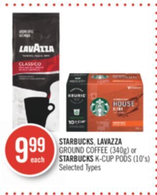 Shoppers Drug Mart Starbucks, lavazza ground coffee (340g) or starbucks k-cup pods (10's) offer