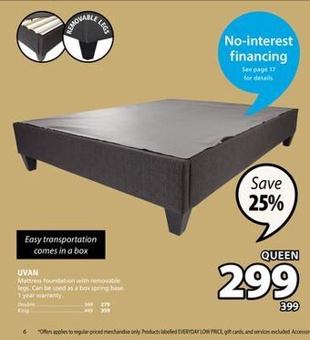 JYSK Uvan mattress foundation with removable legs offer