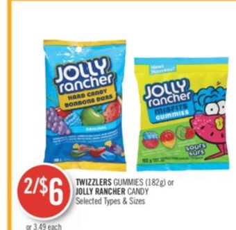 Shoppers Drug Mart Twizzlers gummies (182g) or jolly rancher candy offer